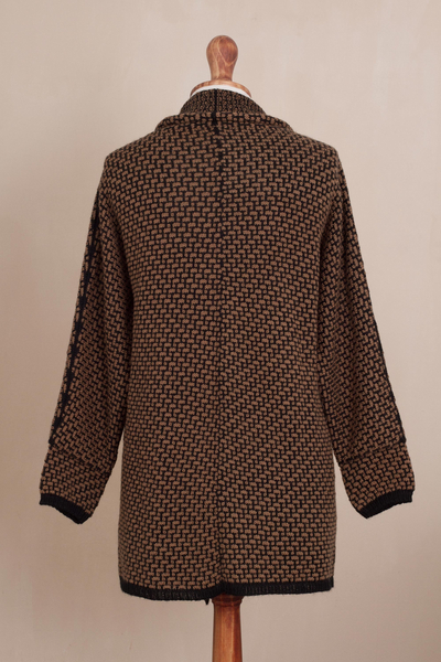Alpaca blend sweater jacket, 'Hickory Coffee' - Brown and Black Alpaca Blend Relaxed Fit Cardigan Sweater