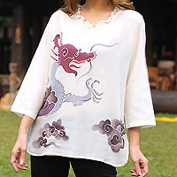 Cotton batik tunic, 'Majestic Naga' - Thai Batik Cotton Tunic