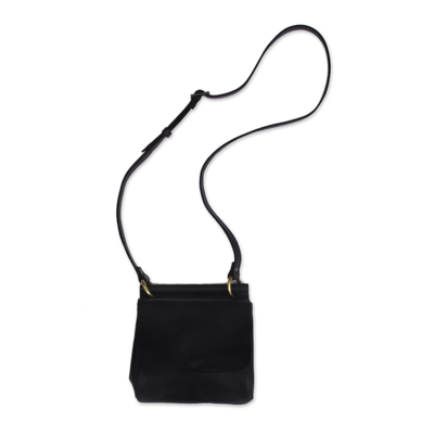 Leather messenger bag, 'Smooth Operator' - Handcrafted Leather Messenger Bag in Black from Peru