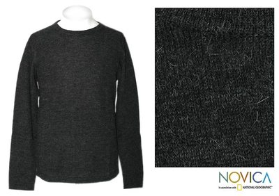 Men's 100% alpaca sweater, 'Coal Emperor ' - Men's Peruvian 100% Alpaca Wool Pullover Sweater