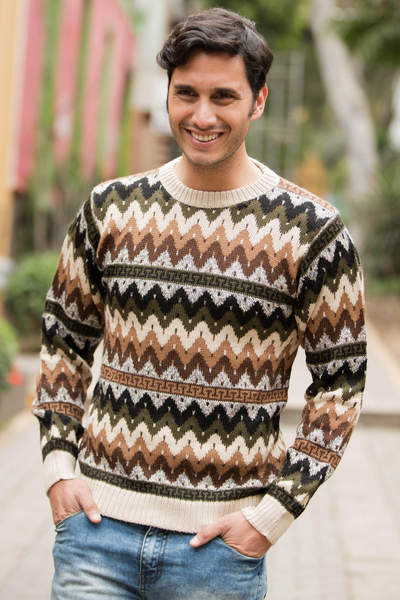 Sweater de hombre de alpaca - Jersey de hombre con cuello redondo en mezcla de alpaca