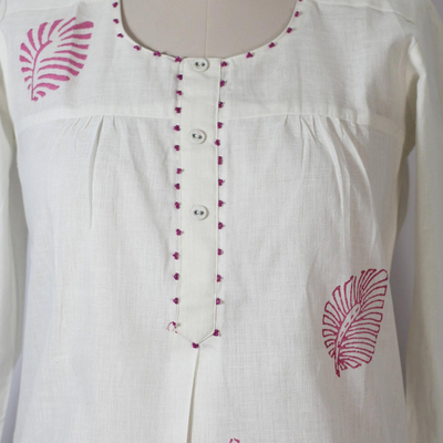 Cotton tunic, 'Magenta Madhya Pradesh' - Cotton Tunic