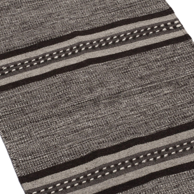 Wool area rug, 'Valley Stripes' (4x6) - Mixed Grey Shades Area Rug Loomed of Wool in Oaxaca (4x6)