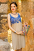 Viscose shift dress, 'Royal Blue Personality' - Embroidered Sleeveless Dress in Khaki and Blue from India (image 2) thumbail