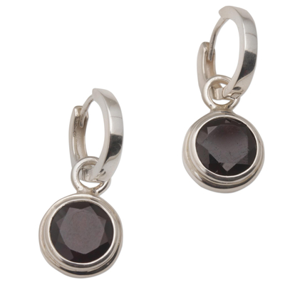 Garnet hoop earrings, 'Stoplight' - 2.5 Carat Garnet Hoop Dangle Earrings from Bali