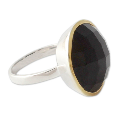 Gold accented onyx cocktail ring, 'Mystical Allure' - 18k Gold Accented Onyx and Sterling Silver Cocktail Ring