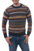 Men's 100% alpaca sweater, 'Colca Melange' - Multicolor Alpaca Men's Sweater with Blue Trim from Peru thumbail