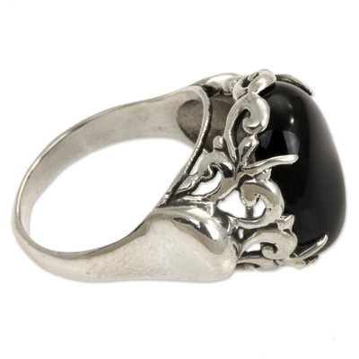 Onyx cocktail ring, 'Night Shadow' - Handcrafted Sterling Silver and Onyx Ring