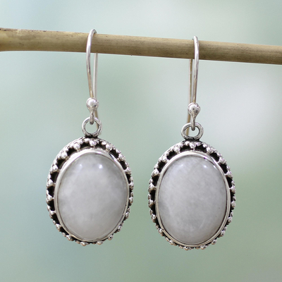 Moonstone dangle earrings, 'Misted Moon' - Moonstone Earrings Artisan Crafted in Sterling Silver