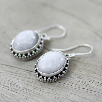 Moonstone dangle earrings, 'Misted Moon' - Moonstone Earrings Artisan Crafted in Sterling Silver