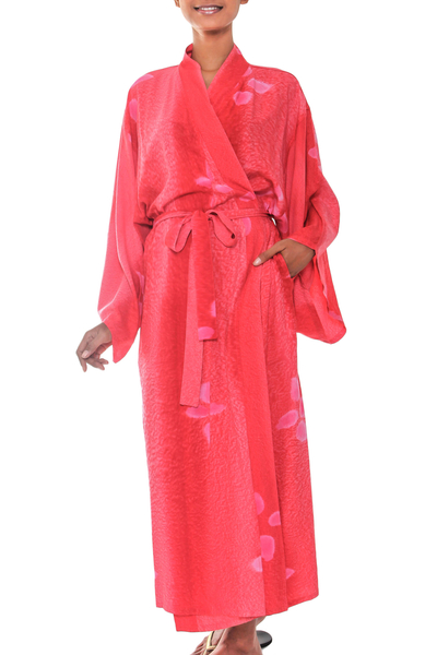 Women's batik robe, 'Kissed by Crimson' - Women's Fair Trade Indonesian Batik Robe