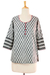 Cotton tunic, 'Paisley Dance' - Grey and Black Cotton Paisley Tunic with Pink Accents