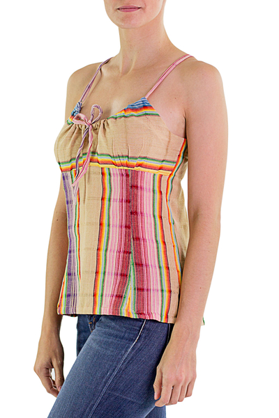 Cotton camisole top, 'Festival Day' - Hand Loomed Multicolor Striped Camisole Made in Guatemala