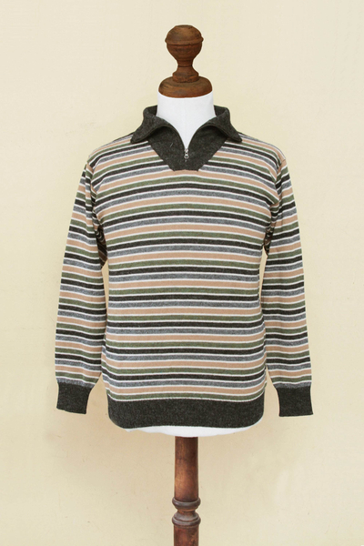 Men's 100% alpaca pullover sweater, 'Dark Grey Heights' - Men's 100% Alpaca Pullover Sweater with Turtleneck