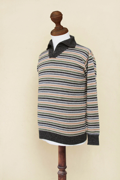 Men's 100% alpaca pullover sweater, 'Dark Grey Heights' - Men's 100% Alpaca Pullover Sweater with Turtleneck