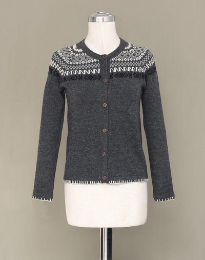 Alpaca blend sweater, 'Junin Elegance' - Peruvian Alpaca Wool Cardigan Sweater