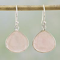 Rose quartz dangle earrings, 'Dancing Soul' - Rose Quartz and Sterling Silver Dangle Earrings from India