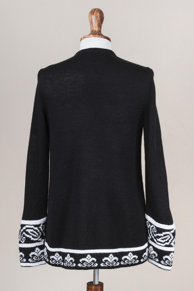 Chaqueta suéter en mezcla de alpaca - Chaqueta de punto de mujer en mezcla de alpaca negra y blanca