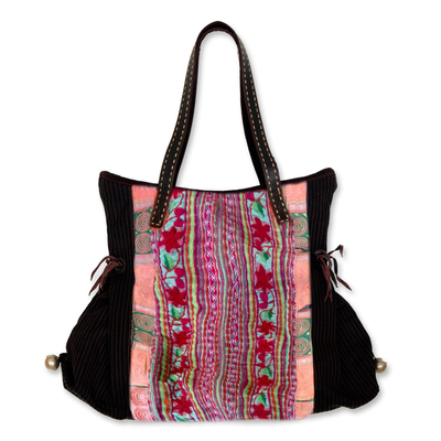 Cotton shoulder bag, 'Hmong Color' - Embroidered Hill Tribe Shoulder Bag from Thailand