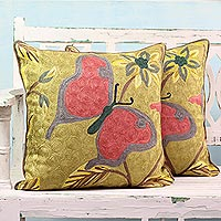 Embroidered cotton pillow covers, 'Joyful Butterfly' (pair) - Cotton Pillow Covers with Butterfly Embroidery (Pair)