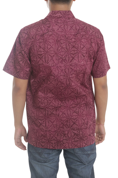 Men's batik cotton shirt, 'Indonesian Intricacy' - Men's Short Sleeve Button Down Cotton Shirt