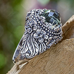 Prasiolite and Sterling Silver Floral Cocktail Ring, 'Graceful Plumeria'