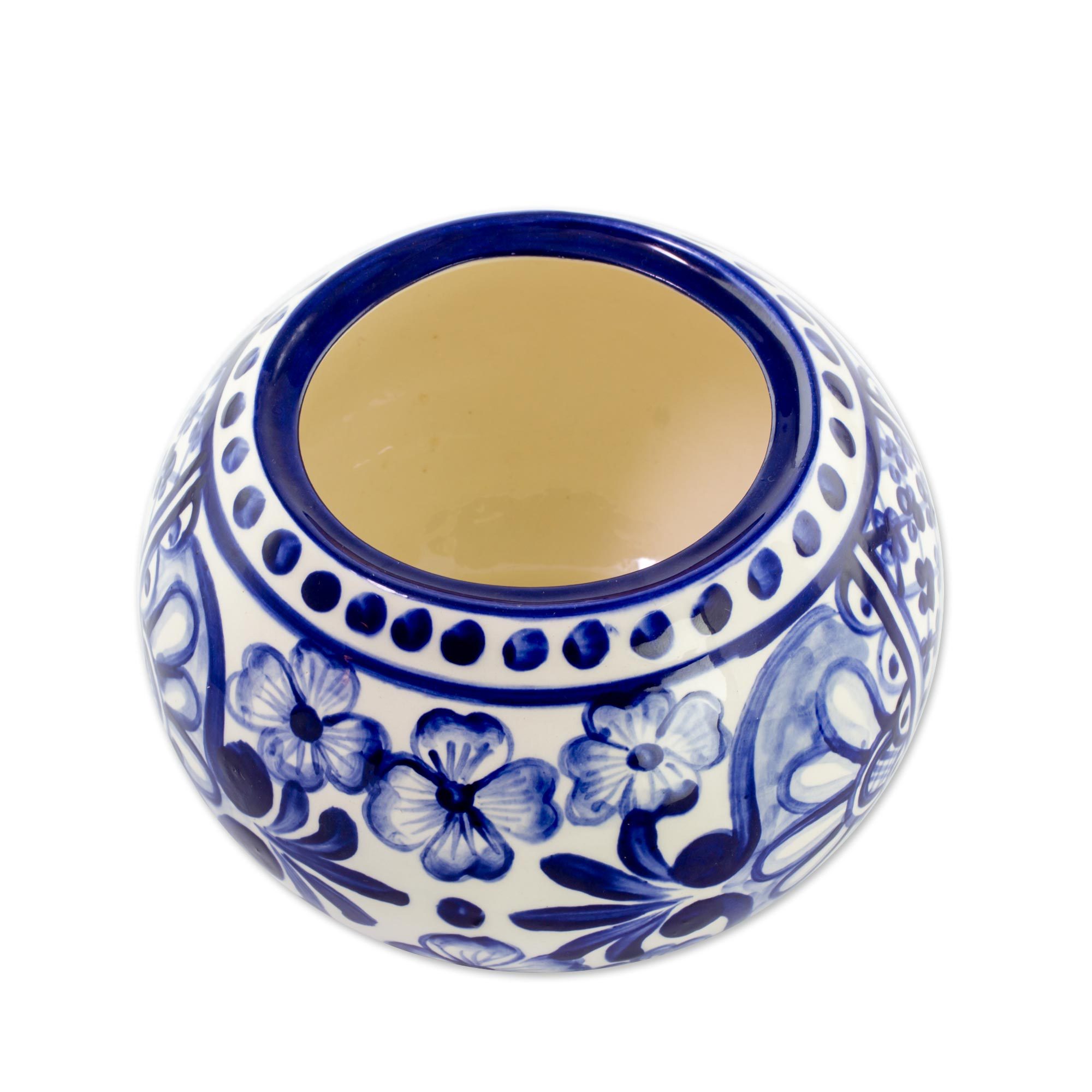 El Salvador Handcrafted Blue and White Ceramic Sugar Bowl Salvadoran Bluebells NOVICA