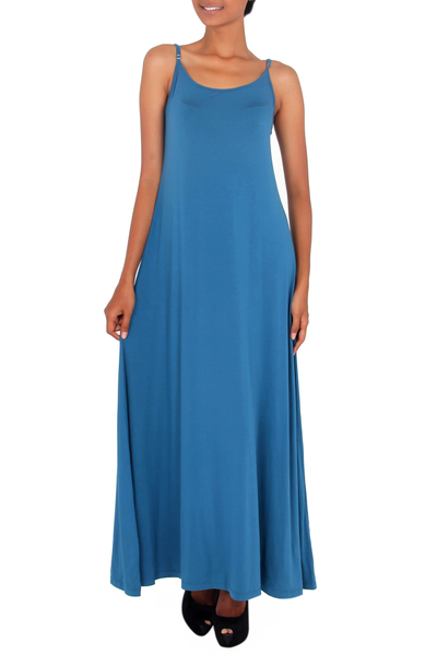 Jersey maxi dress, 'Cool Ocean Blue' - Jersey maxi dress