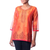 Chanderi cotton silk blend tunic, 'Tangerine Temptress' - Chanderi Tunic Hand Block Printed Cotton Silk Blend