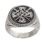 Men's sterling silver signet ring, 'Indra Sword' - Crossed Swords Sterling Silver Signet Ring for Men