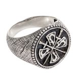 Men's sterling silver signet ring, 'Indra Sword' - Crossed Swords Sterling Silver Signet Ring for Men