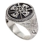 Men's sterling silver signet ring, 'Indra Sword' - Crossed Swords Sterling Silver Signet Ring for Men