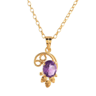 Gold plated amethyst pendant necklace, 'Glistening Lilac' - 22k Gold Plated Sterling Silver Amethyst Pendant Necklace