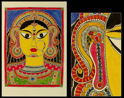 Madhubani-Gemälde - Madhubani-Gemälde der Muttergöttin Durga