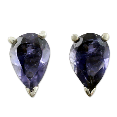 Iolite stud earrings, 'Devotion' - Fair Trade Iolite Stud Earrings 2.5 cts