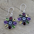 Amethyst and garnet flower earrings, 'Summer Blossoms' - Amethyst Garnet Earrings Blue Topaz Sterling Silver Jewelry
