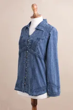 Chambray blouse, 'Lily of The Incas' - Lily of The Incas Button-Front Chambray Blue Blouse