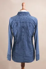 Chambray blouse, 'Lily of The Incas' - Lily of The Incas Button-Front Chambray Blue Blouse