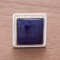 Sodalite cocktail ring, 'Blue Dawn' - Artisan Crafted Fine Silver and Sodalite Cocktail Ring