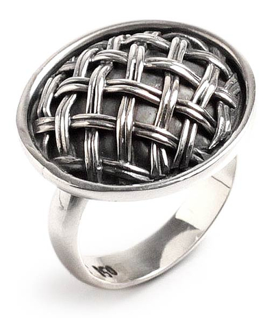 Sterling silver cocktail ring, 'Inca Weave' - Sterling silver cocktail ring