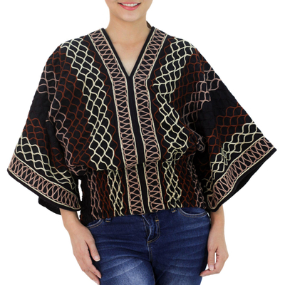 Cotton blouse, 'Lanna Pride' - Women's Geometric Patterned Top