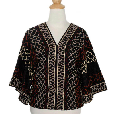 Cotton blouse, 'Lanna Pride' - Women's Geometric Patterned Top