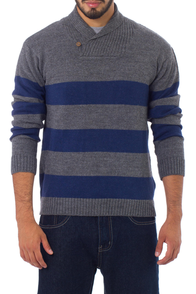 Men's alpaca blend sweater, 'Cortijo Man in Blue' - Men's alpaca blend sweater