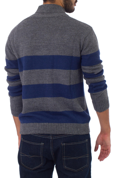 Men's alpaca blend sweater, 'Cortijo Man in Blue' - Men's alpaca blend sweater