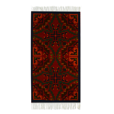 Wool area rug, 'Zapotec Flourish' (2.5x5) - Deep Red and Multi-Color Zapotec Style Wool Area Rug (2.5x5)