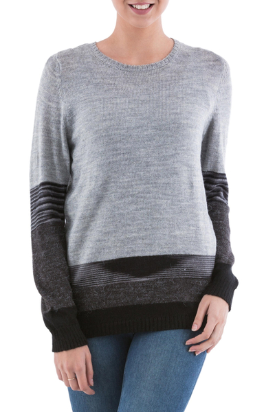 Pullover sweater, 'Imagine in Grey' - Grey and Black Striped Pullover Sweater from Peru