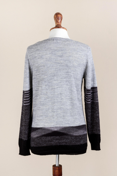 Pullover sweater, 'Imagine in Grey' - Grey and Black Striped Pullover Sweater from Peru
