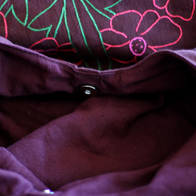 Cotton sling tote, 'Flower Fest' - Hand Crafted Floral Embroidered Shoulder Bag