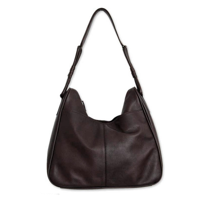 Leather shoulder bag, 'Generosity' - Dark Brown Leather Shoulder Bag