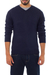 Alpaca blend men's sweater, 'Blue Favorite Memories' - Men's Alpaca Blend V Neck Sweater (image 2a) thumbail